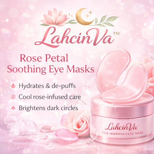 LahcinVa™ Rose Petal Soothing Eye Masks – Hydrating Under Eye Patches, Dark Circle Relief, Cooling Eye Care