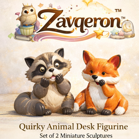 Zavqeron™ Quirky Animal Desk Figurine – Set of 2 Miniature Sculptures